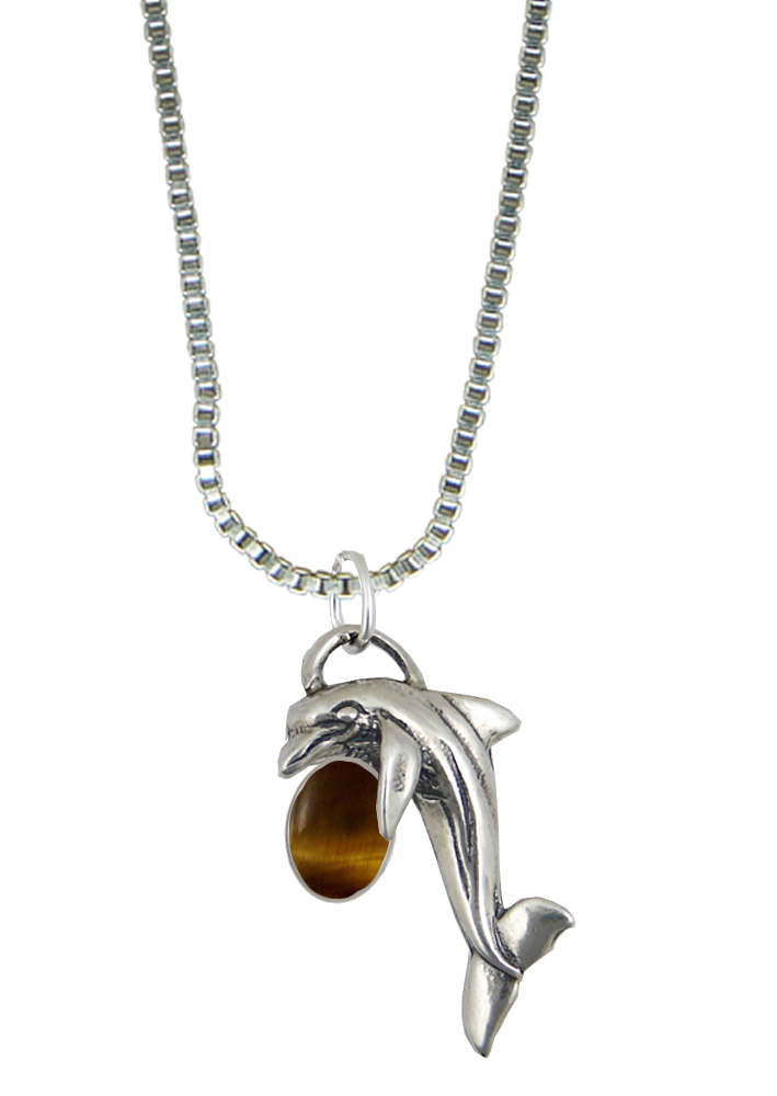 Sterling Silver Little Dolphin Pendant With Tiger Eye